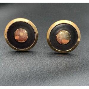 Vintage Swank Gold Tone And Matte Black Round Classic Cufflinks Signed